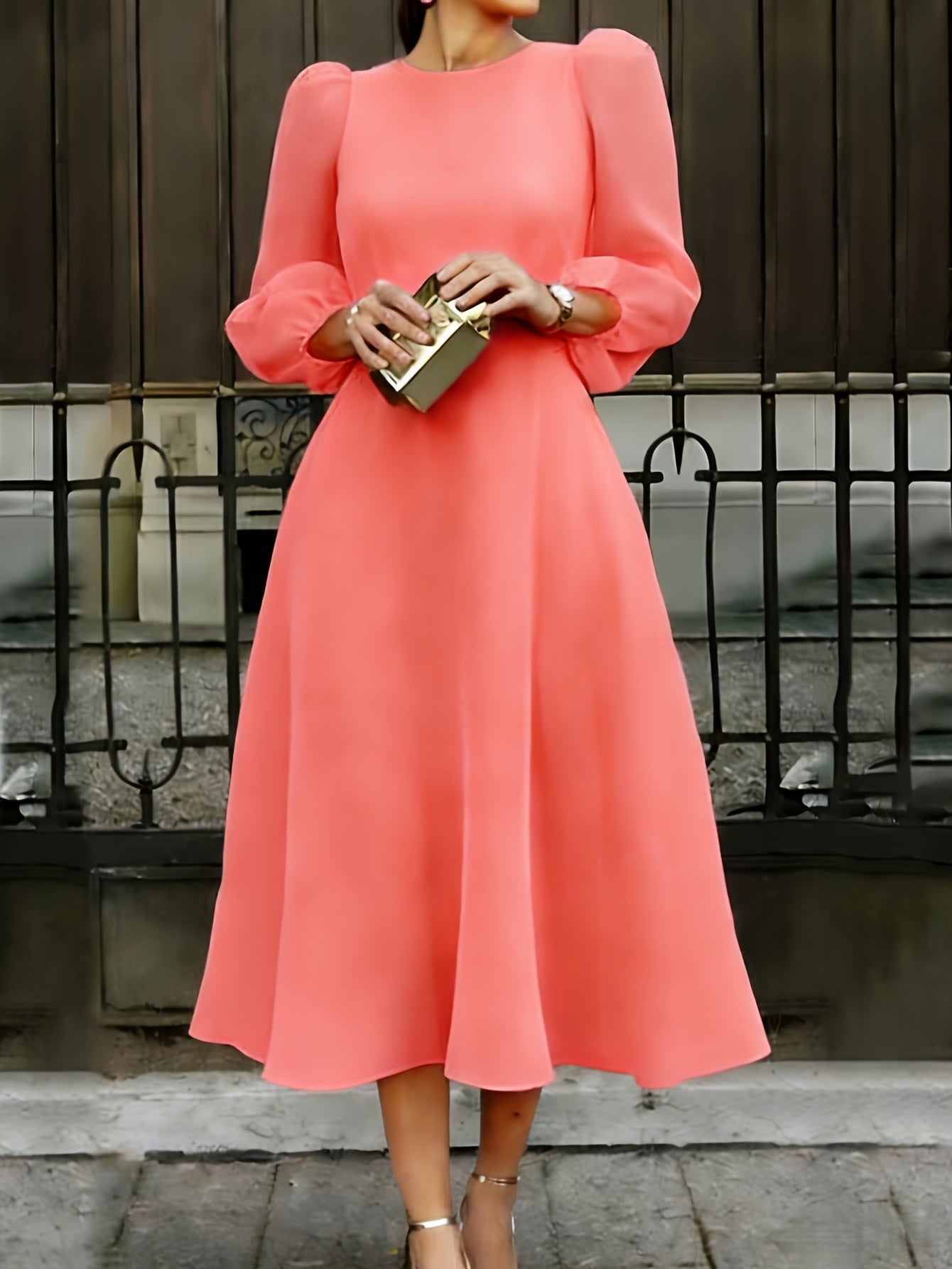 Women's Floral Maxi Cocktail Dress - Long Sleeve Party Ready detail view