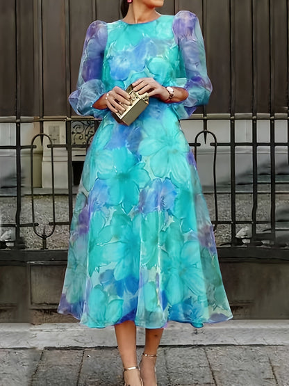 Women's Floral Maxi Cocktail Dress - Long Sleeve Party Ready detail view