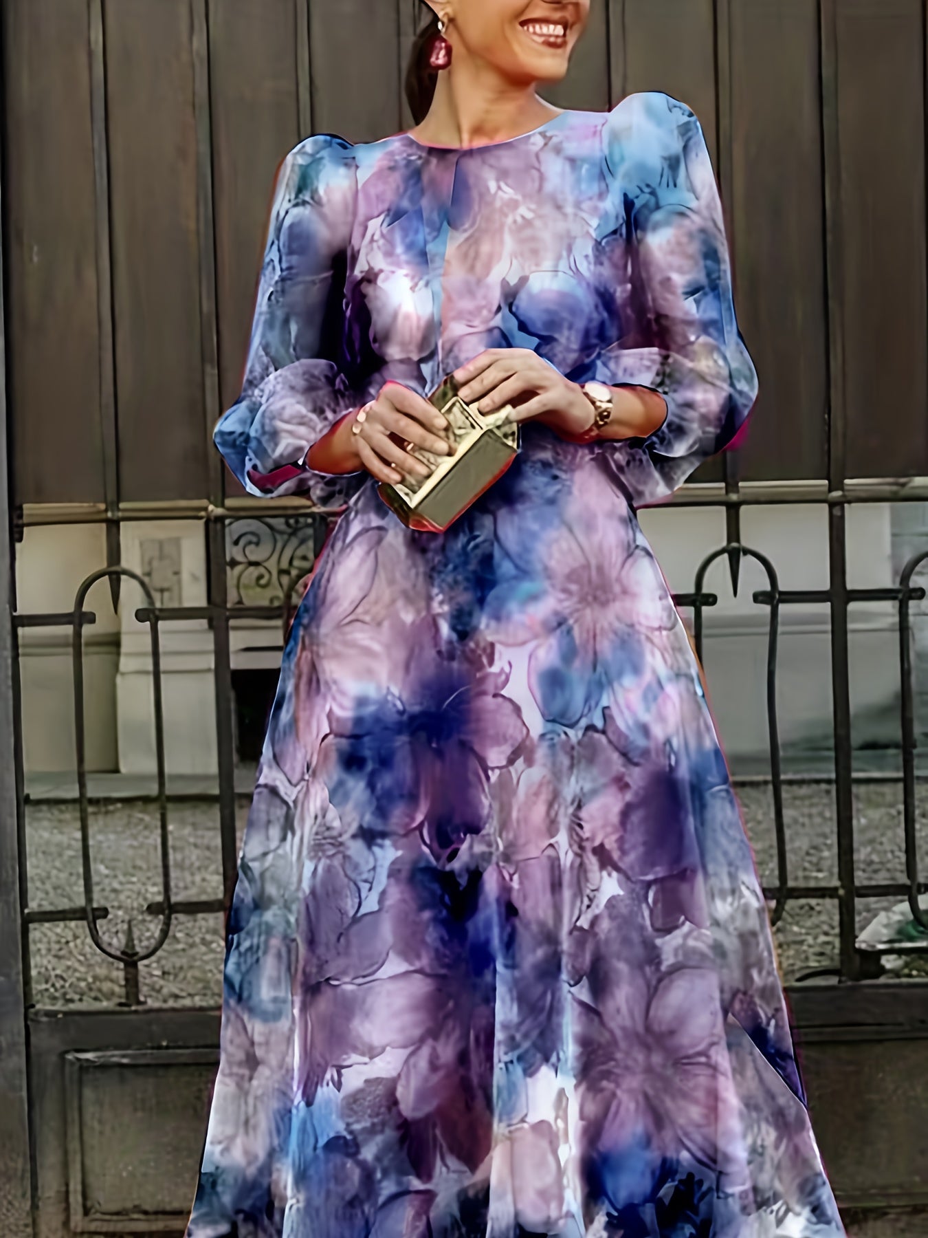 Women's Floral Maxi Cocktail Dress - Long Sleeve Party Ready – Pink option – view 5