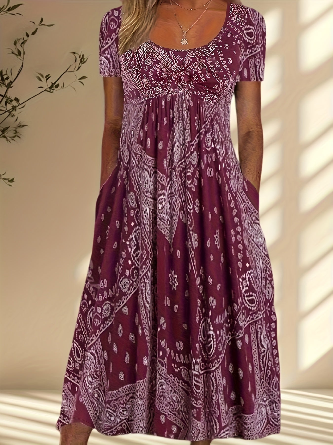 Women's Floral Maxi Vacation Dress - Pocket – view 2