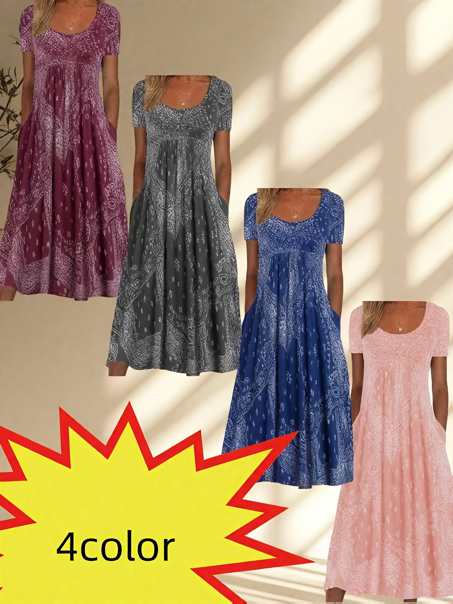 Women's Floral Maxi Vacation Dress - Pocket – view 5