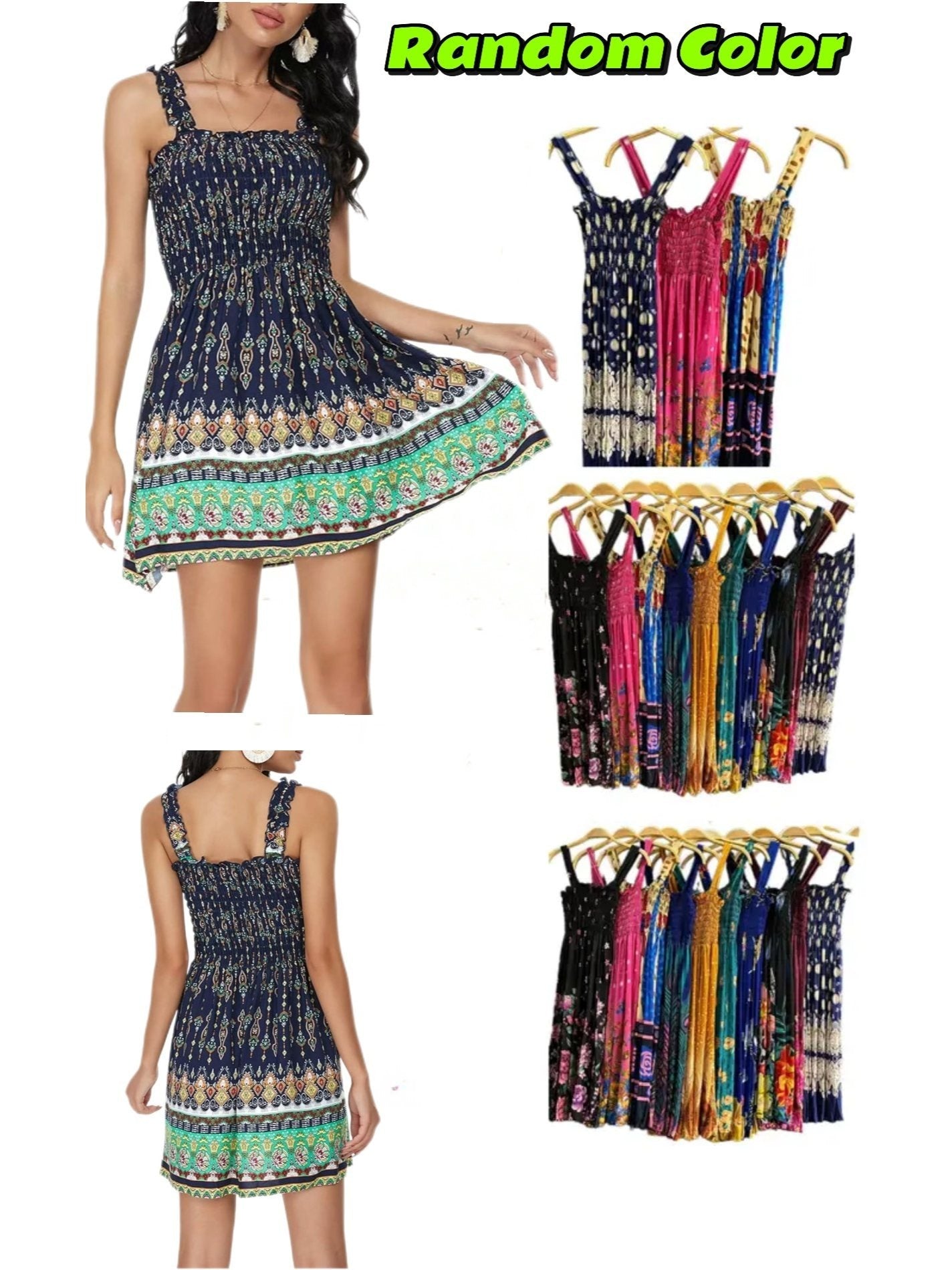 Women's Floral Mini Dress 3-Pack - Boho Square Neck Style detail view
