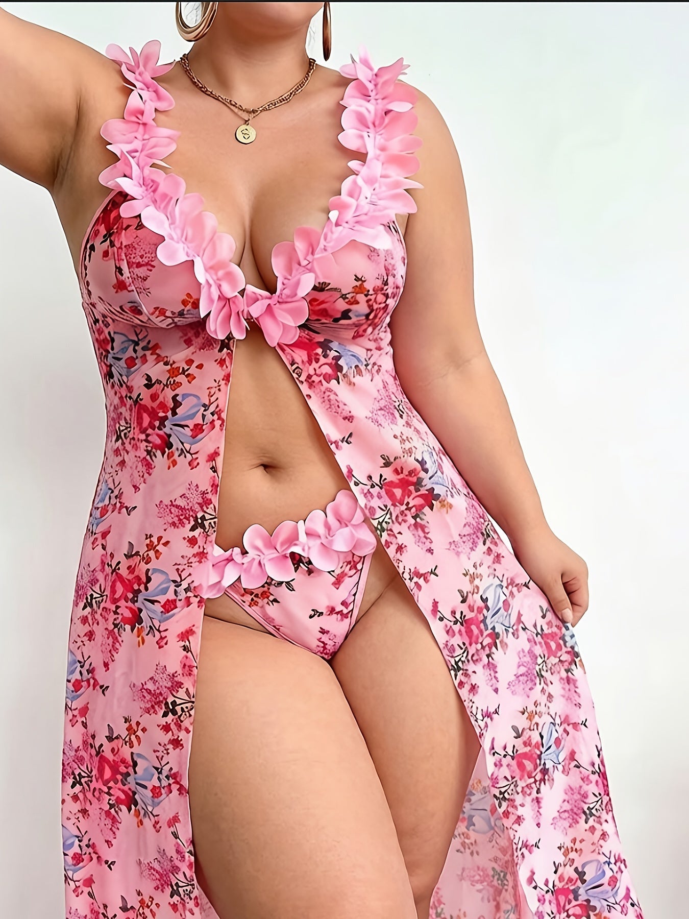Women's Floral Nightgown - Floral Plus Size Comfort – Pink option – main product image