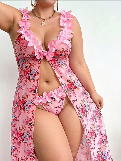 Women's Floral Nightgown - Floral Plus Size Comfort – Pink option – main product image