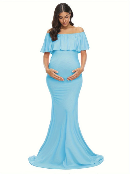 Women's Floral Off Shoulder Maxi Casual Dress - Ruffle – main product image