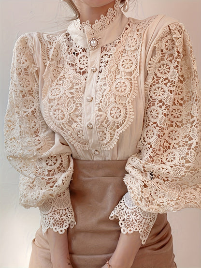 Women's Floral Print Blouse - Classic Neck Short Sleeve detail view