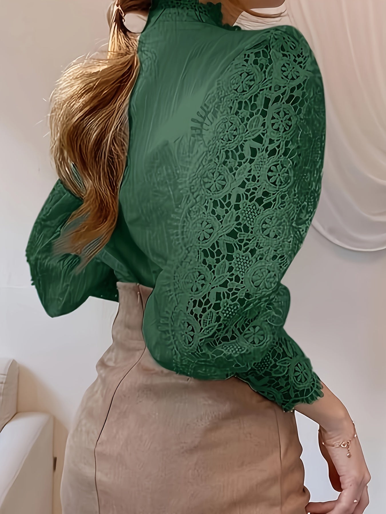 Women's Floral Print Blouse - Classic Neck Short Sleeve detail view