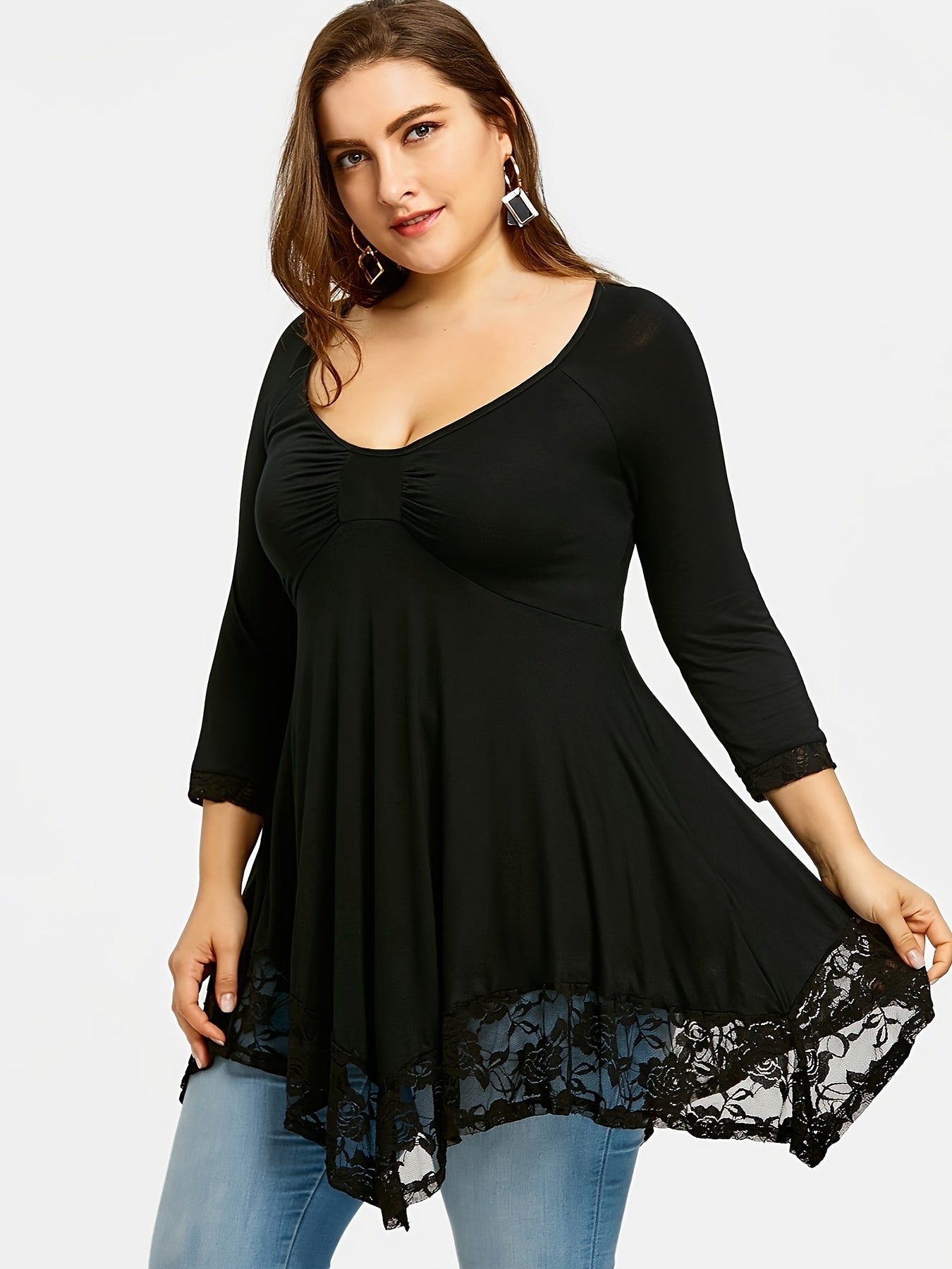 Women's Floral Print Blouse - Crew Neck Long Sleeve – view 2