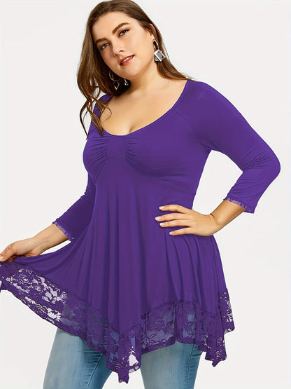 Women's Floral Print Blouse - Crew Neck Long Sleeve – view 4