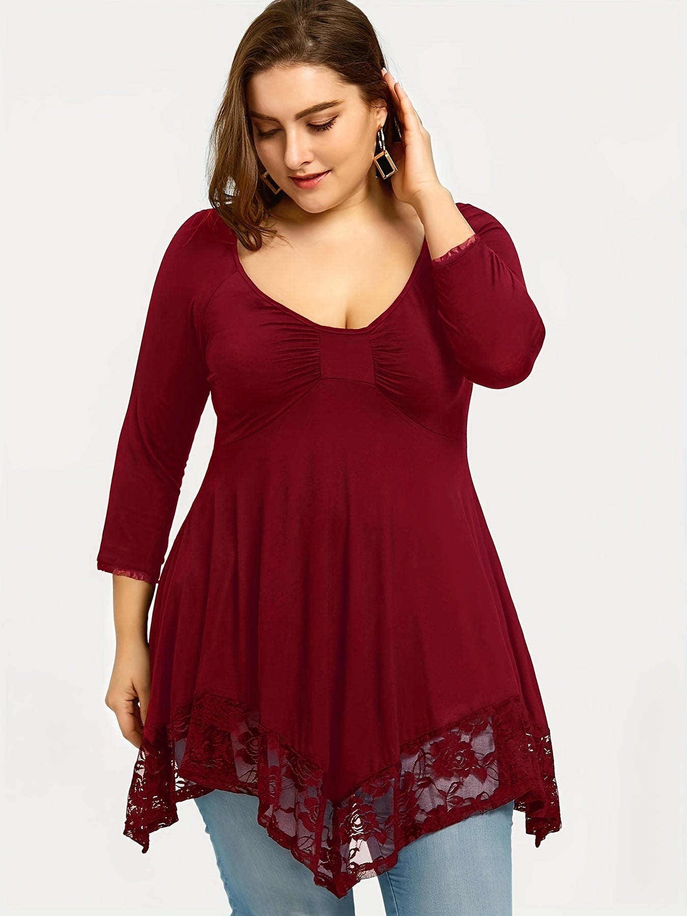 Women's Floral Print Blouse - Crew Neck Long Sleeve – view 6
