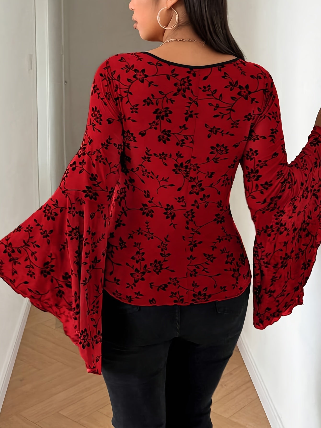 Women's Floral Print Blouse - Crew Neck Short Sleeve – Sizes 1XL–5XL – view 2