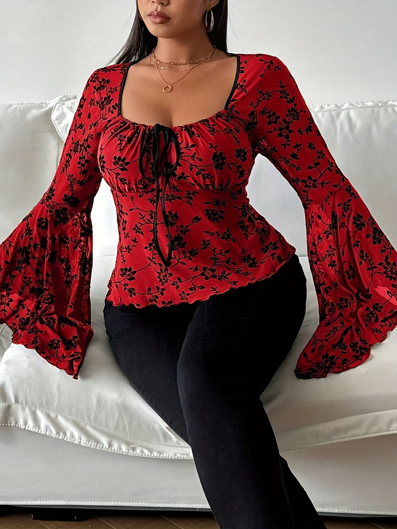 Women's Floral Print Blouse - Crew Neck Short Sleeve – Sizes 1XL–5XL – view 5