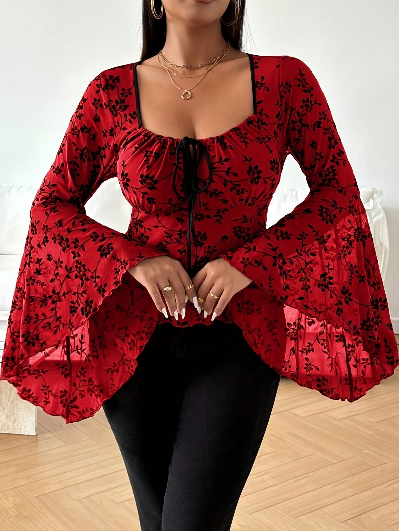 Women's Floral Print Blouse - Crew Neck Short Sleeve – Sizes 1XL–5XL – view 6