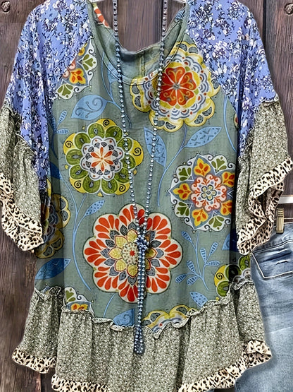 Women's Floral Print Blouse - Floral Print detail view