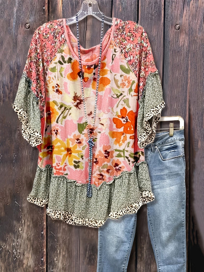 Women's Floral Print Blouse - Floral Print detail view