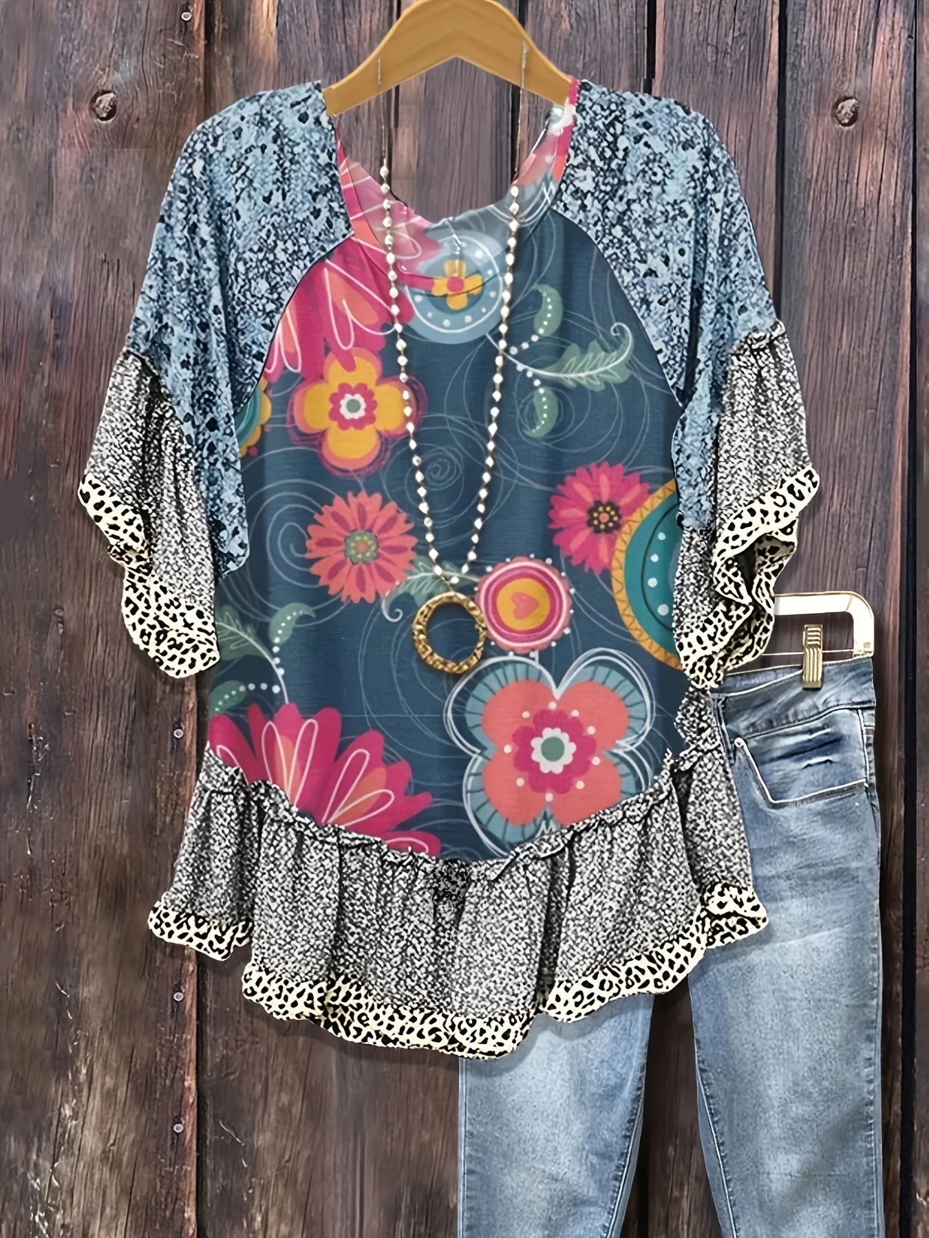 Women's Floral Print Blouse - Floral Print detail view