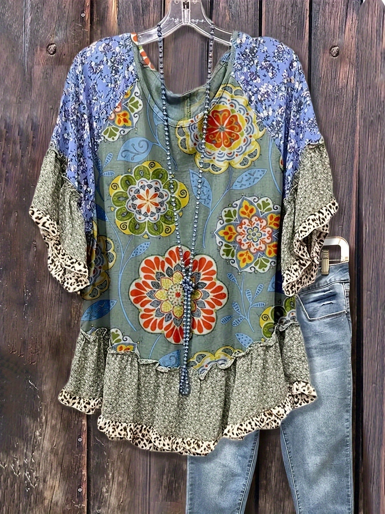 Women's Floral Print Blouse - Floral Print detail view