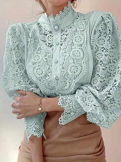 Women's Floral Print Blouse - V-Neck Short Sleeve – 8-Color Selection – Green option – view 4