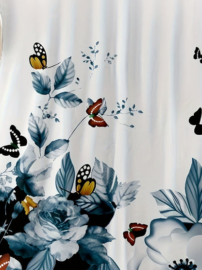 Women's Floral Print Blouse - V-Neck Short Sleeve – White detail view