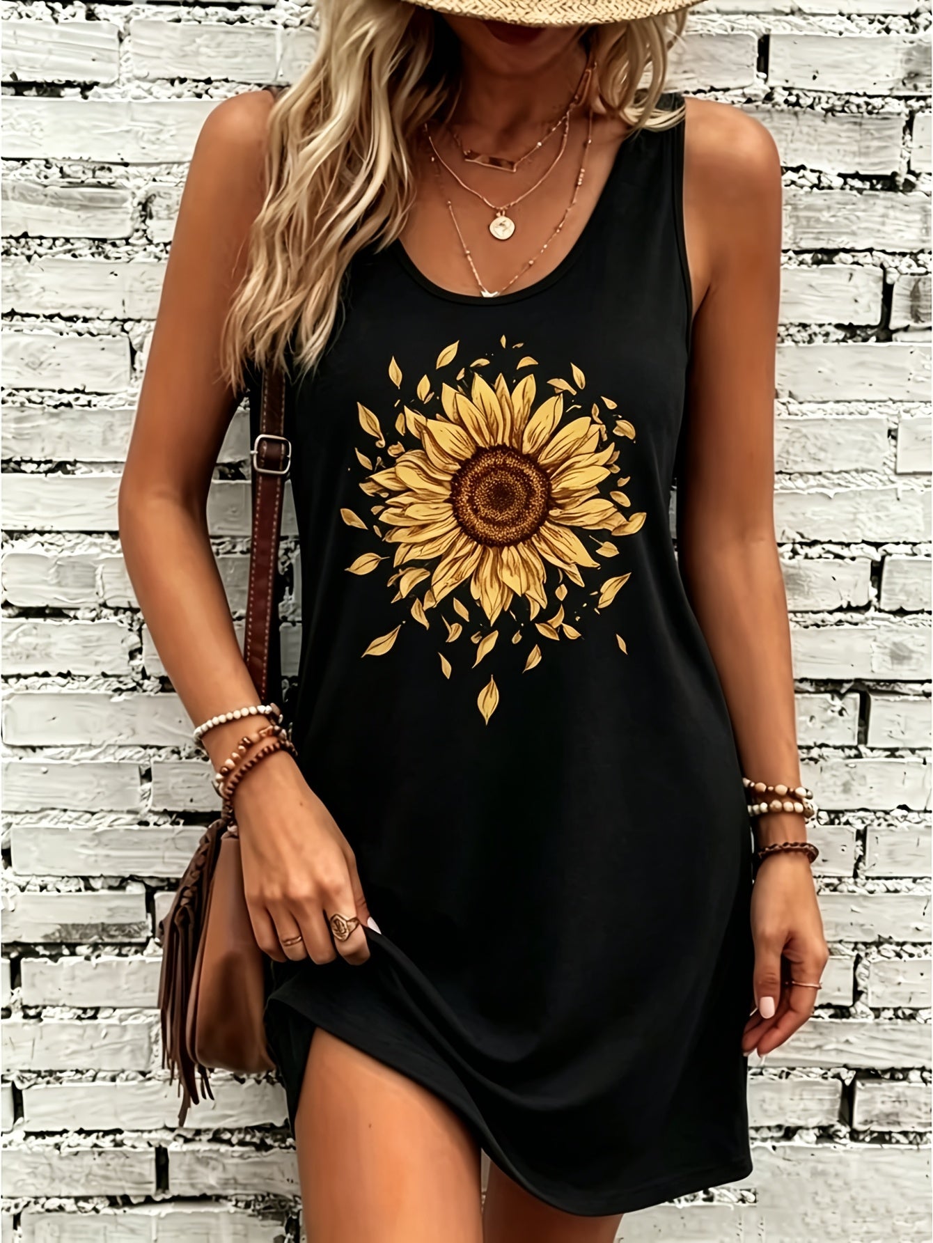Women's Floral Print Dress - Classic Neckline – view 7