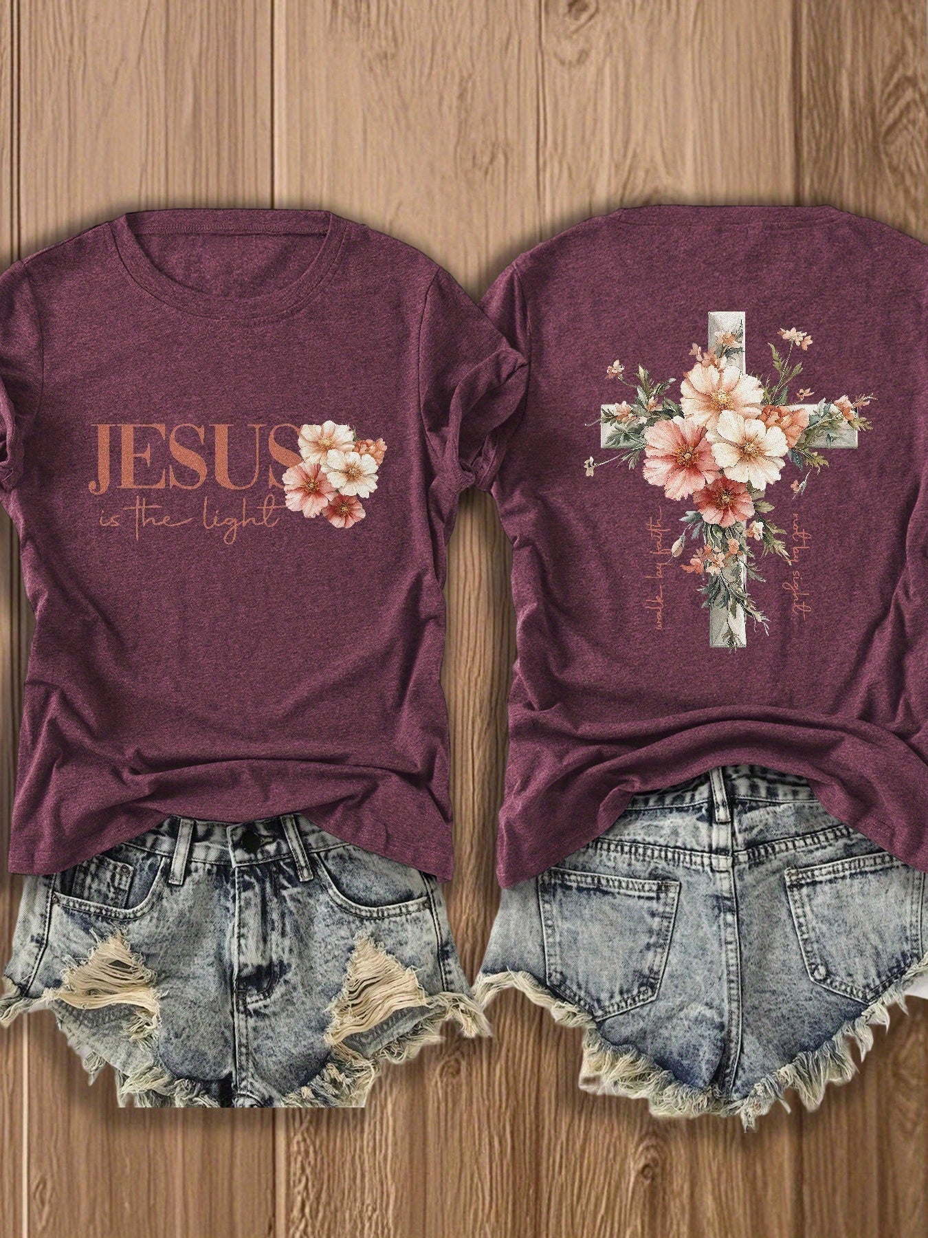 Women's Floral Print T-Shirt - Classic Neck Short Sleeve – view 2