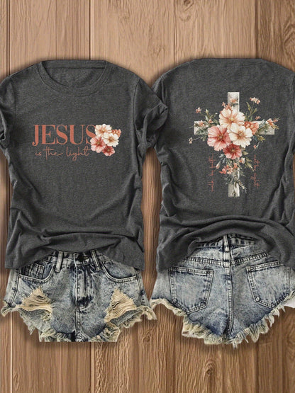 Women's Floral Print T-Shirt - Classic Neck Short Sleeve – view 4