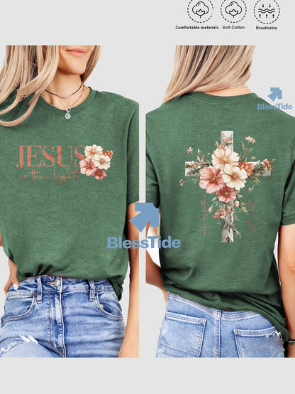 Women's Floral Print T-Shirt - Classic Neck Short Sleeve – view 6