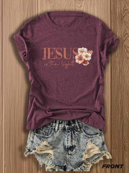 Women's Floral Print T-Shirt - Classic Neck Short Sleeve detail view