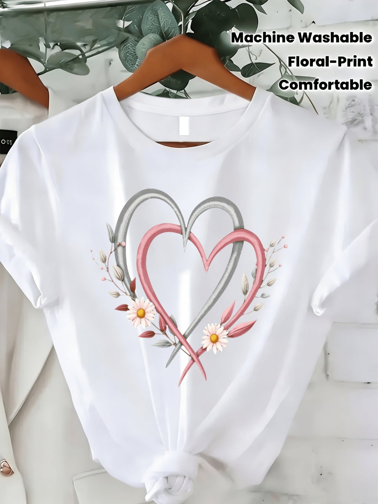 Women's Floral Print T-Shirt - Crew Neck Short Sleeve detail view