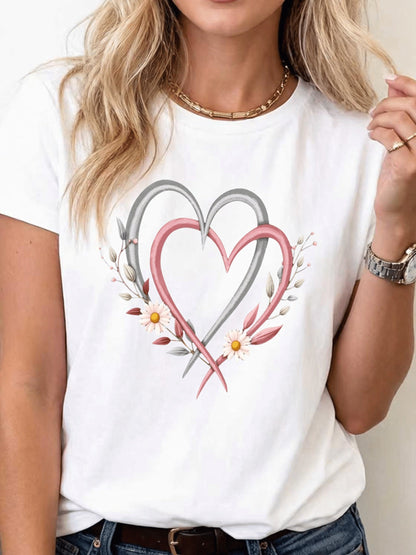 Women's Floral Print T-Shirt - Crew Neck Short Sleeve detail view