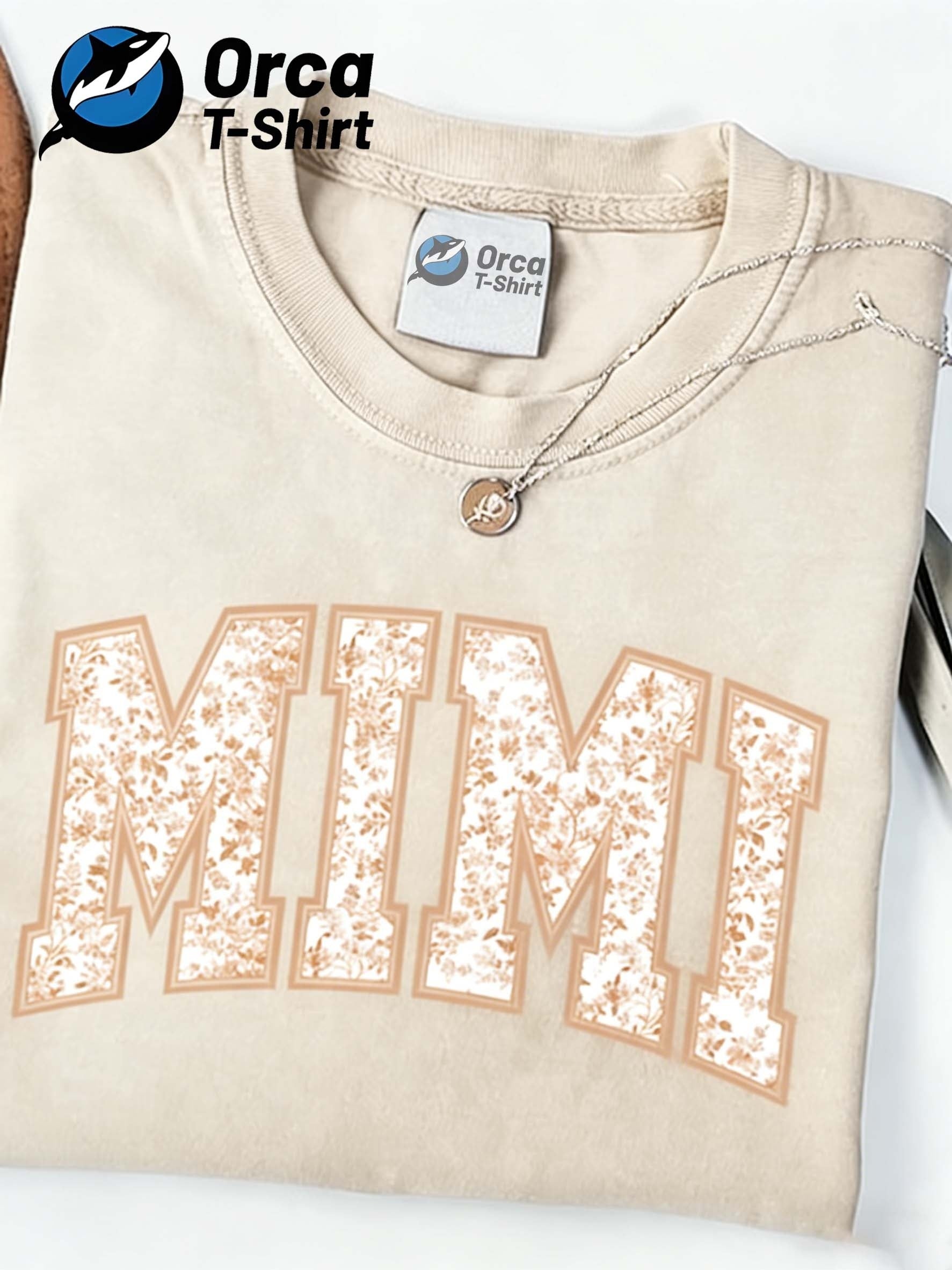 Women's Floral Print T-Shirt - Crew Neck Short Sleeve Retro Wash detail view