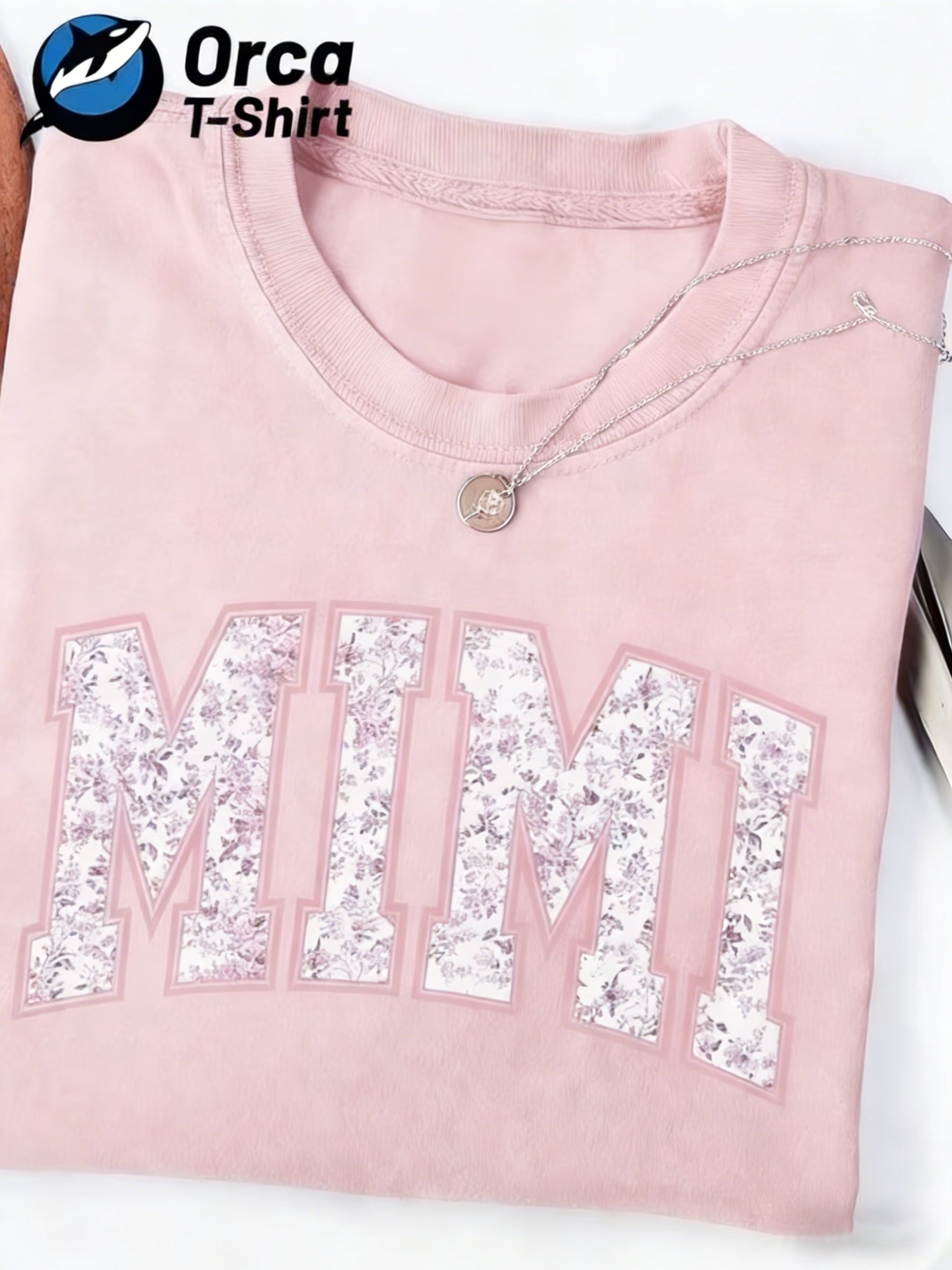 Women's Floral Print T-Shirt - Crew Neck Short Sleeve Retro Wash detail view