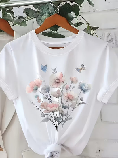 Women's Floral Print T-Shirt - Regular Fit – White detail view