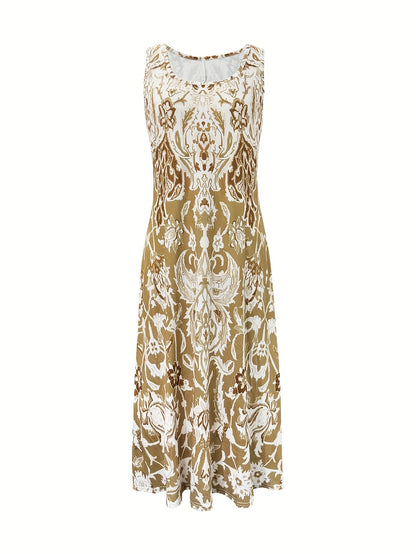 Women's Floral Square Neck Vacation Dress detail view