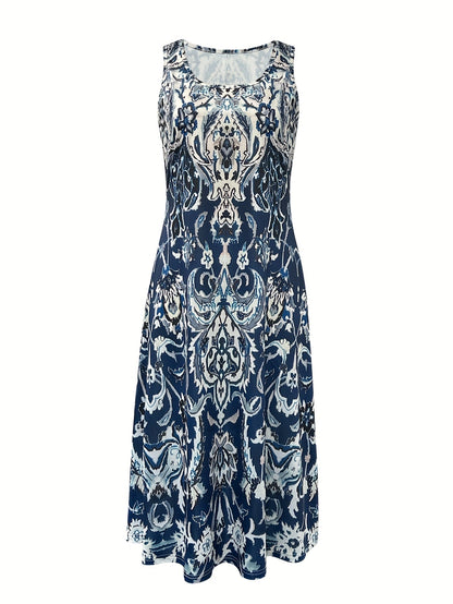 Women's Floral Square Neck Vacation Dress detail view