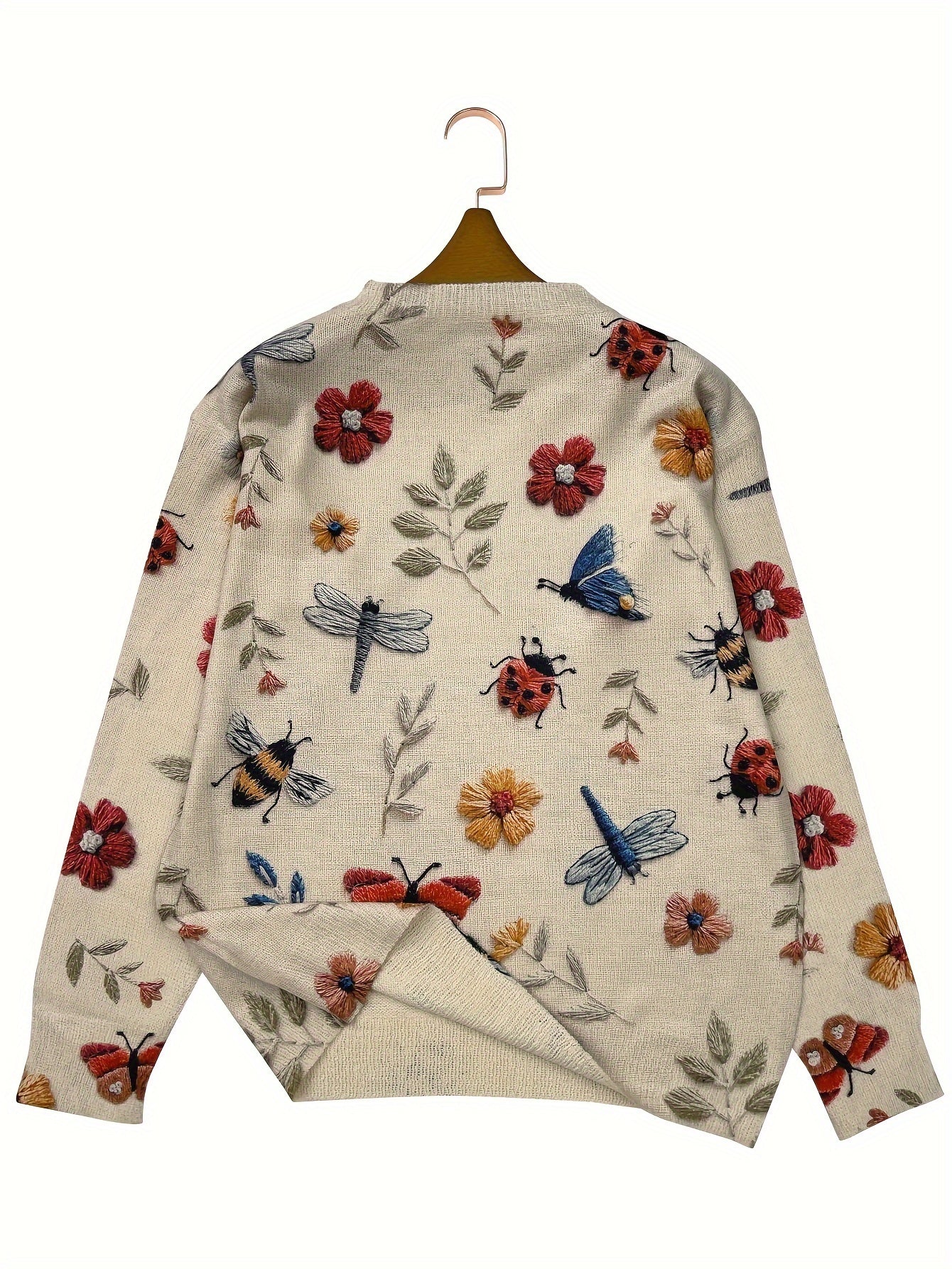 Women's Floral Sweater - Crew Neck Long Sleeve detail view