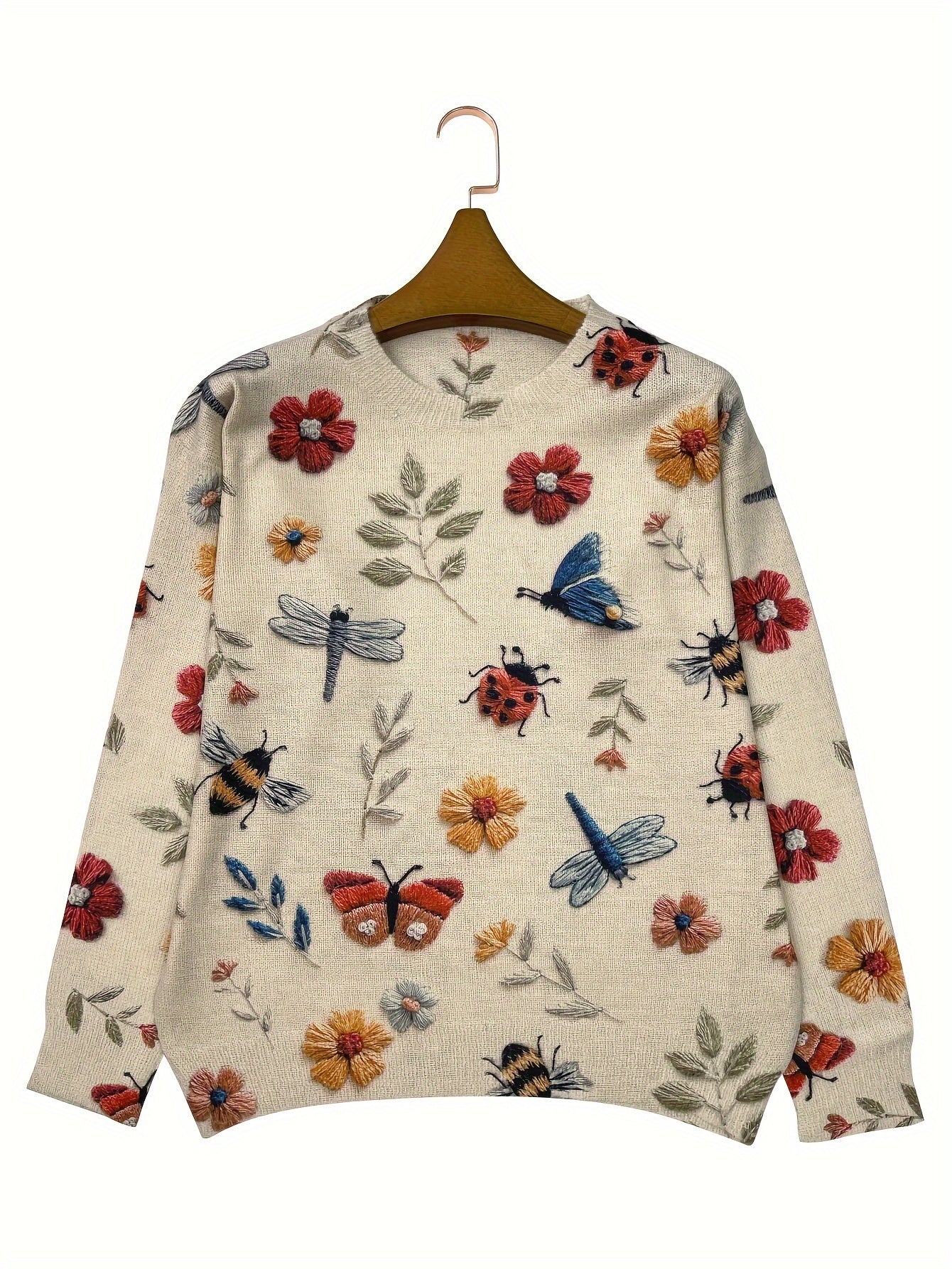 Women's Floral Sweater - Crew Neck Long Sleeve detail view