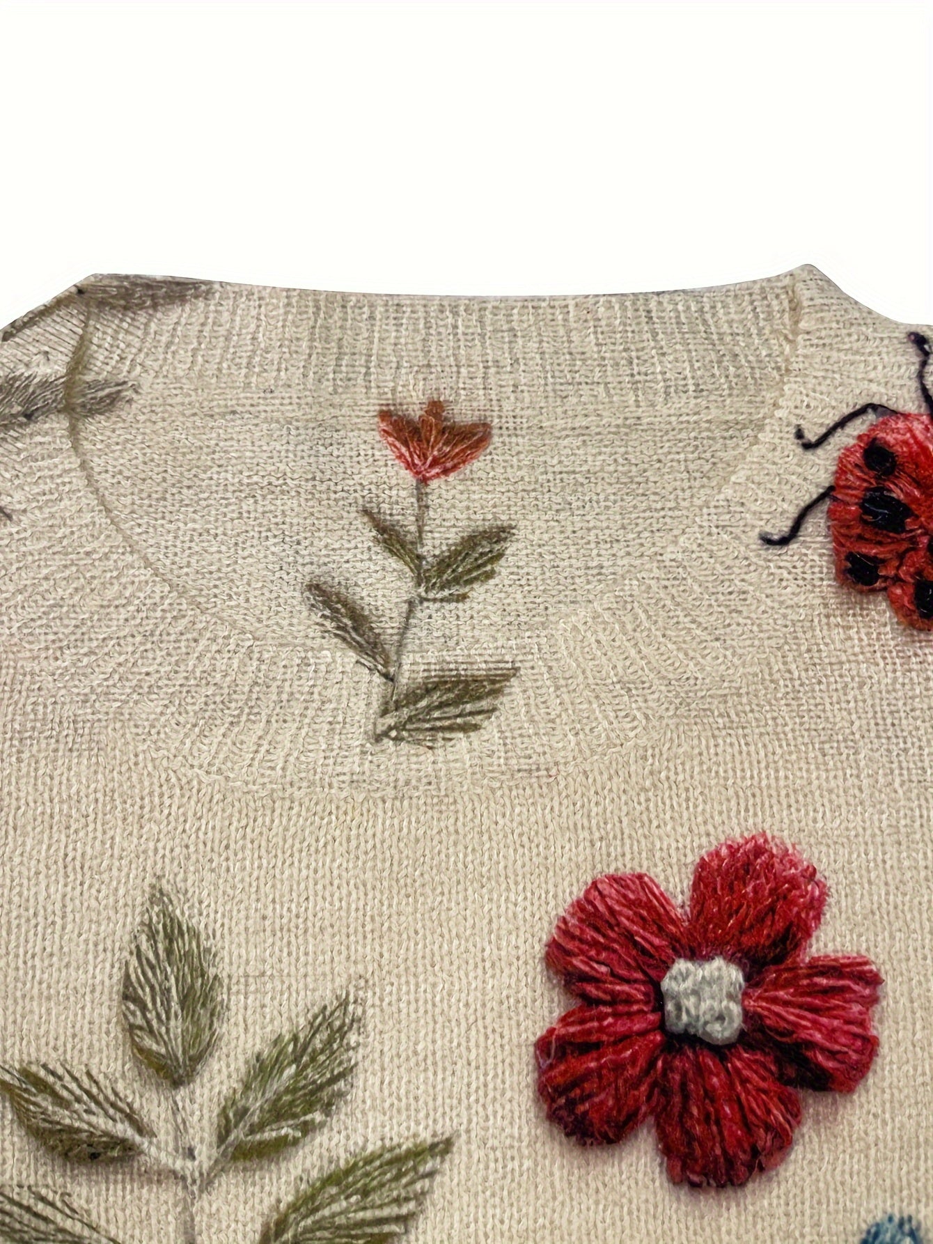 Women's Floral Sweater - Crew Neck Long Sleeve detail view