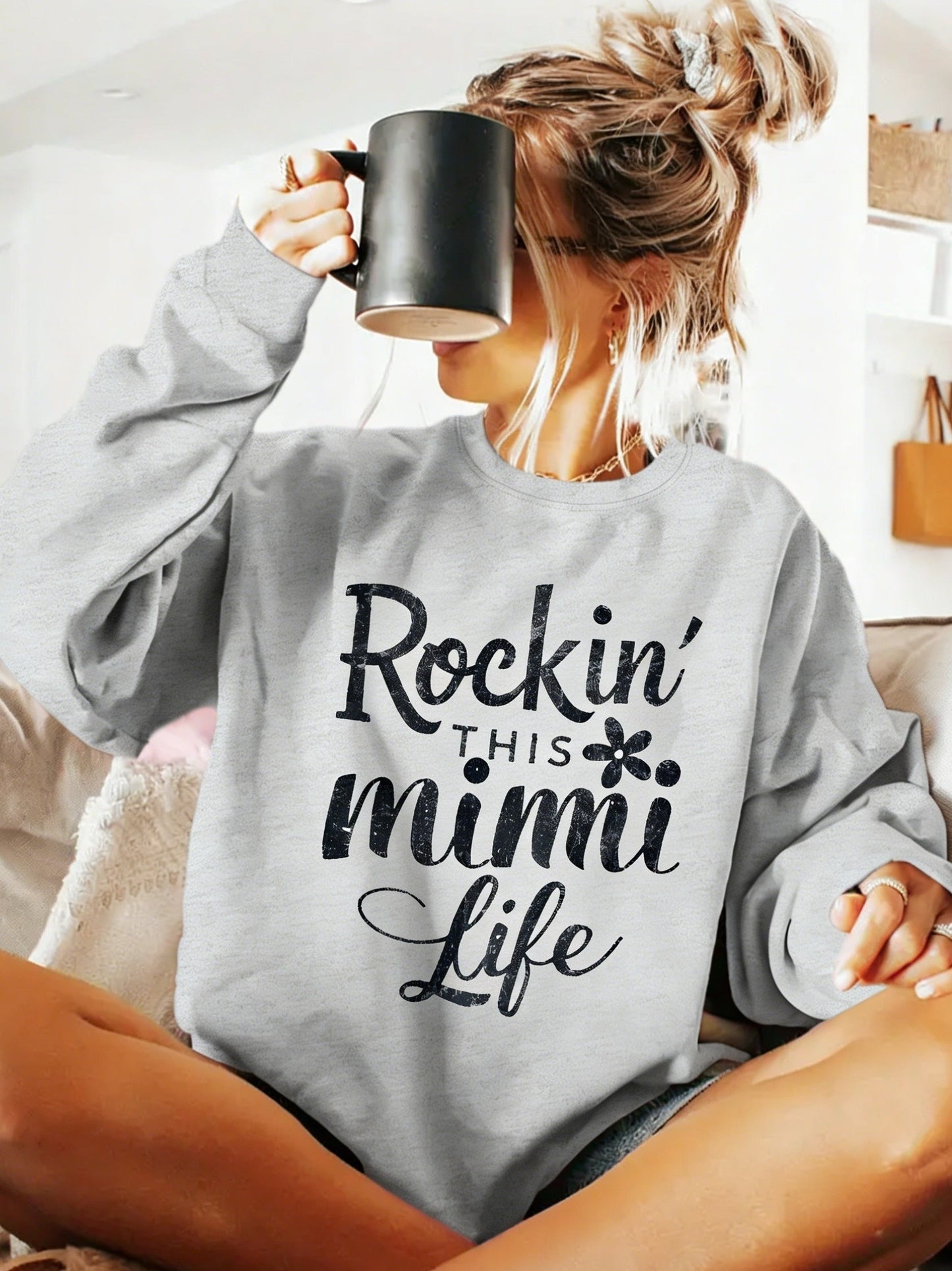 Women's Floral Sweatshirt - Classic Neck Long Sleeve detail view