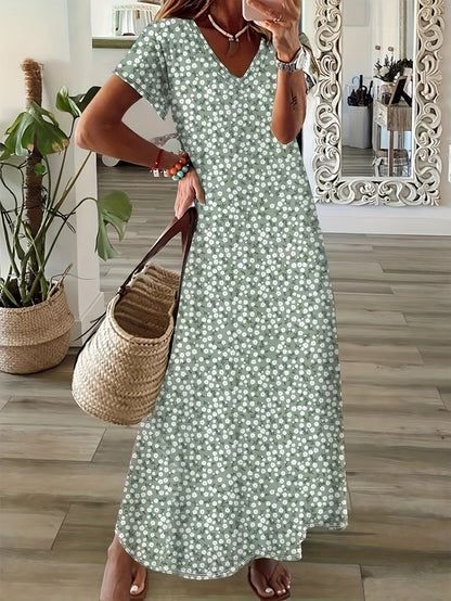 Women's Floral V-Neck Maxi Casual Dress detail view