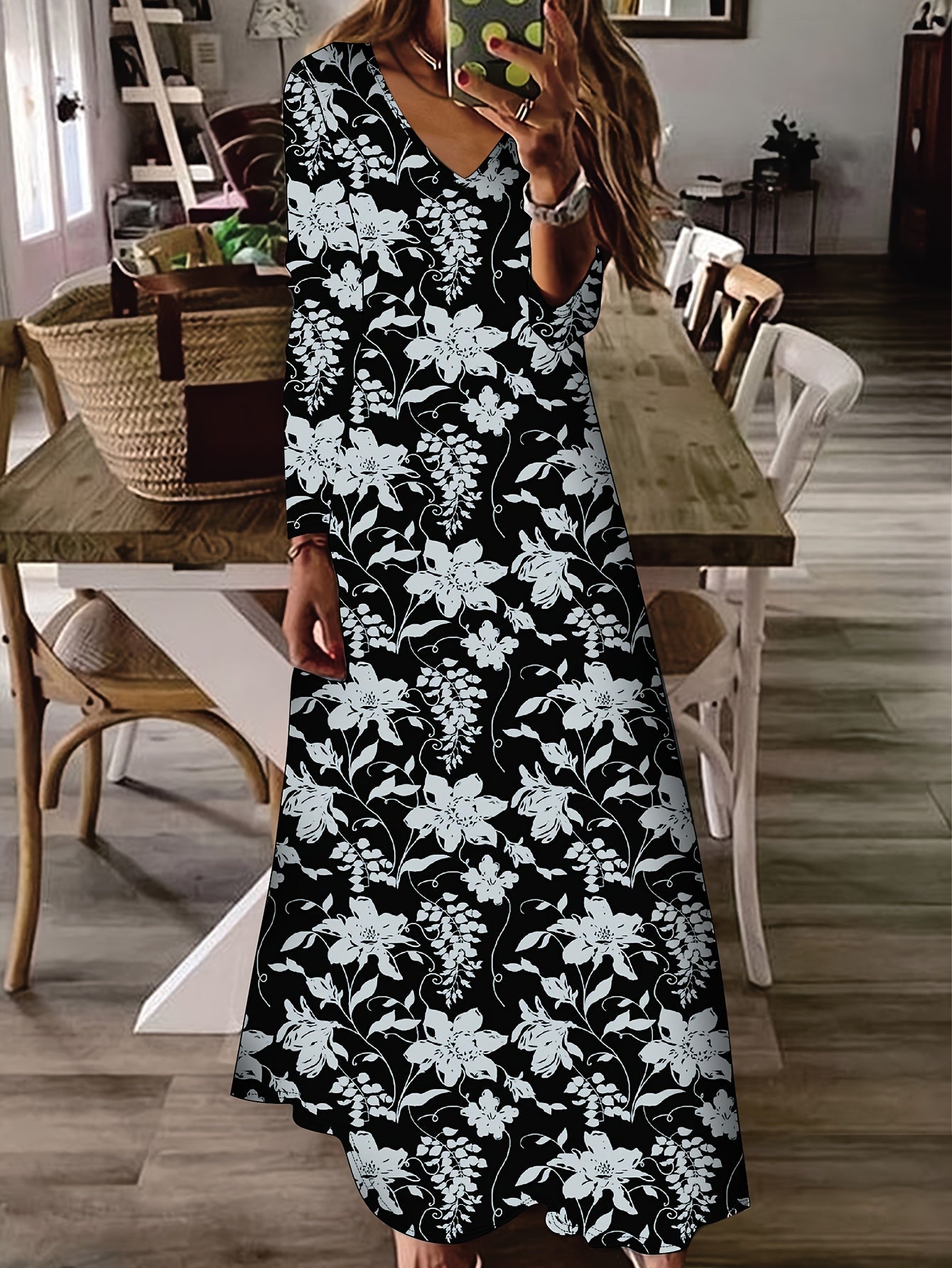 Women's Floral V-Neck Maxi Casual Dress – Green option – view 8