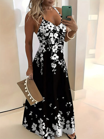 Women's Floral V-Neck Maxi Cocktail Dress - Party Ready detail view