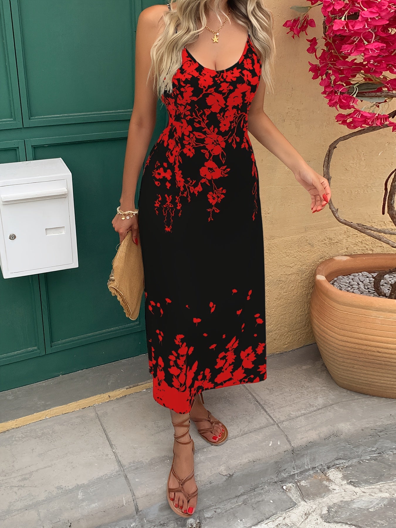 Women's Floral V-Neck Maxi Cocktail Dress - Party Ready detail view