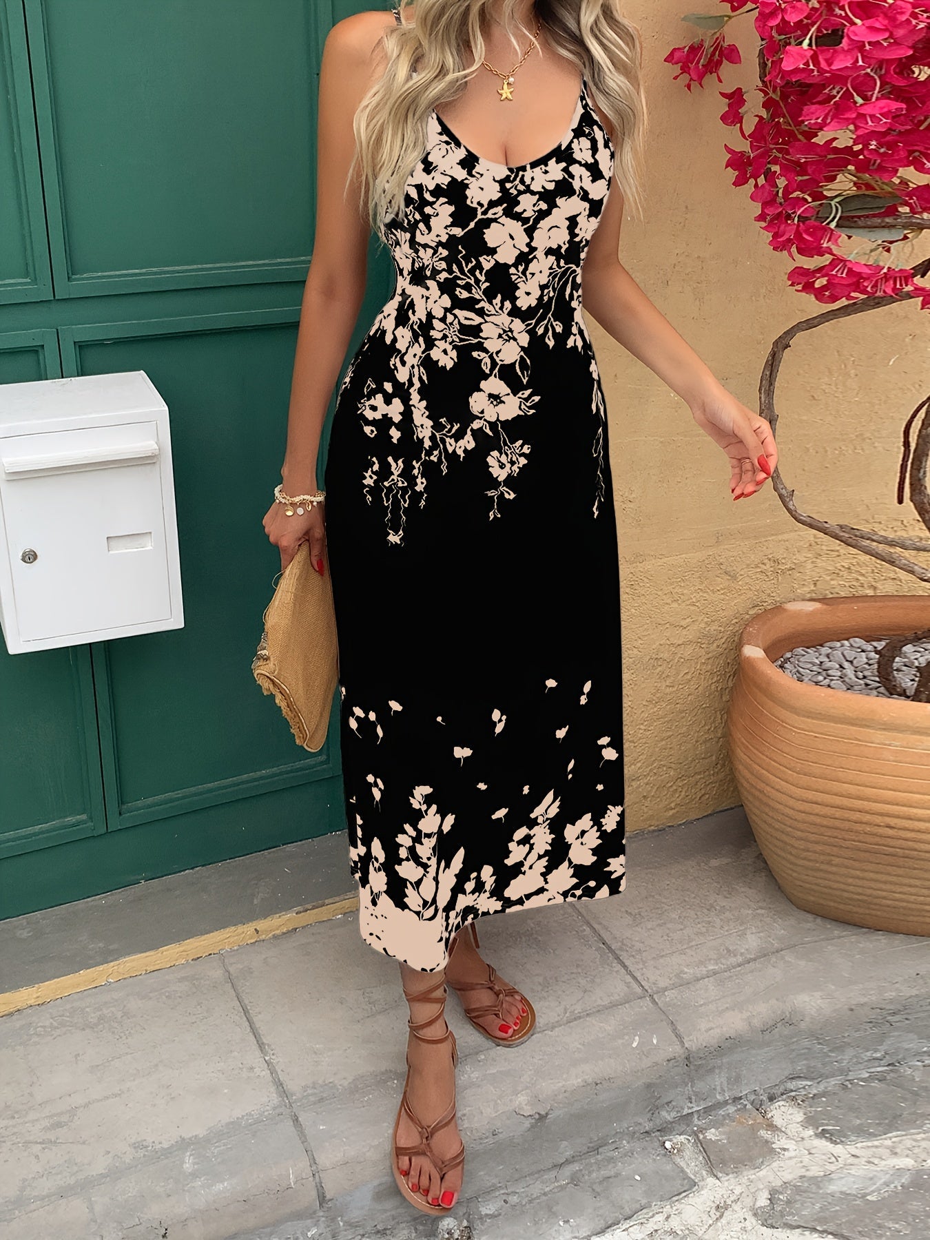 Women's Floral V-Neck Maxi Cocktail Dress - Party Ready detail view