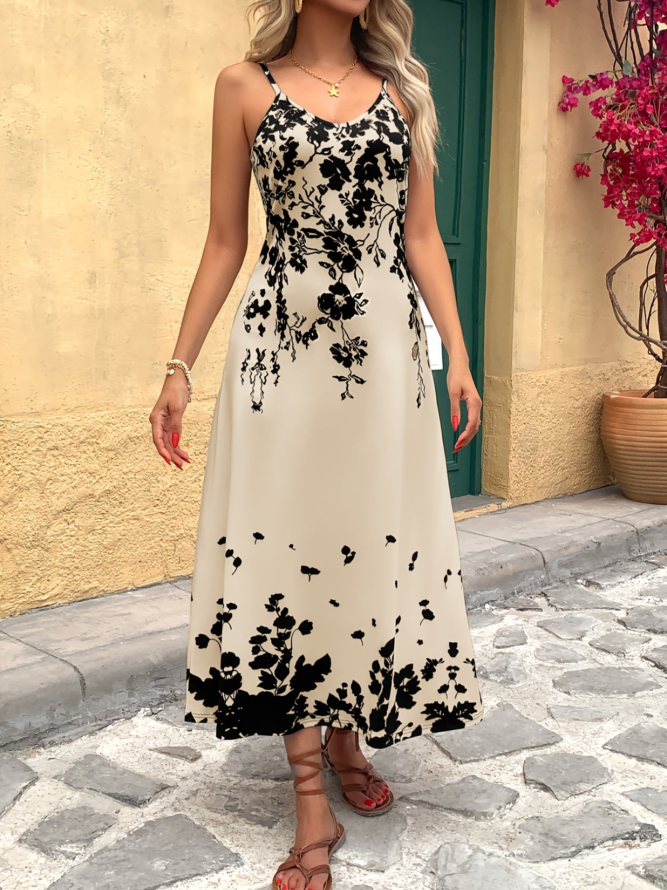 Women's Floral V-Neck Maxi Cocktail Dress - Party Ready detail view