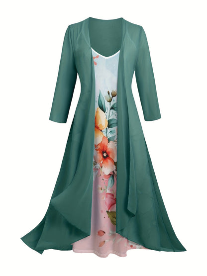 Women's Floral V-Neck Maxi Vacation Dress - Sleeveless detail view