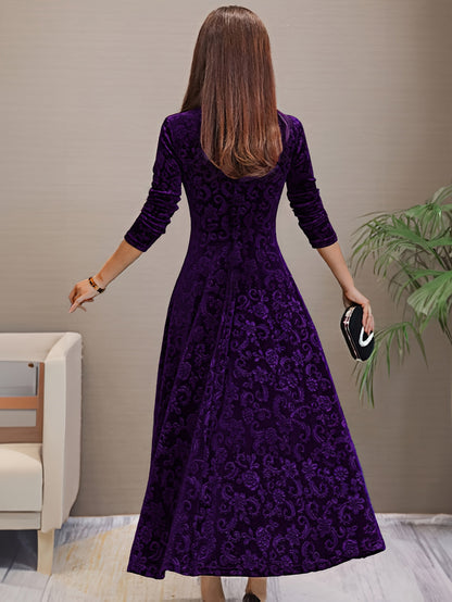Women's Floral V-Neck Midi Bodycon Dress - Long Sleeve detail view