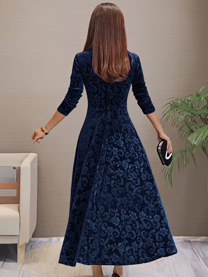 Women's Floral V-Neck Midi Bodycon Dress - Long Sleeve detail view