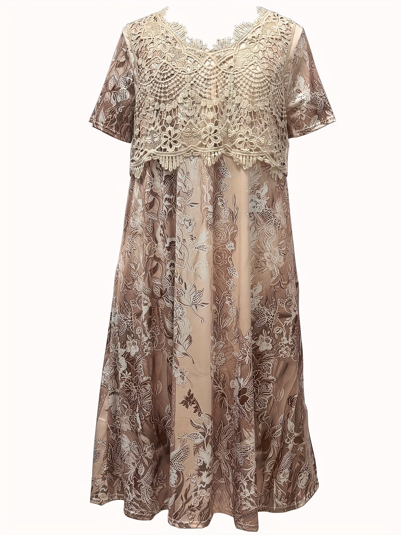 Women's Floral V-Neck Midi Casual Dress - Short Sleeve detail view