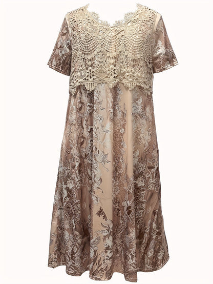 Women's Floral V-Neck Midi Casual Dress - Short Sleeve detail view